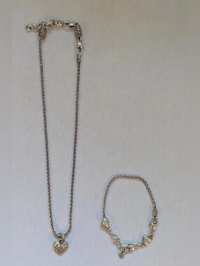 Brighton Silver-Tone Heart Necklace and Charm Bracelet - Silver